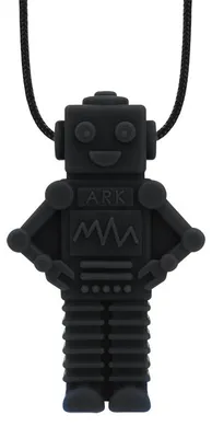Productafbeelding van Ark Therapeutics sensorische kauwketting, robotvorm, zwart, maat M, voor kinderen. Een speelse, robotvormige kauwketting met veel textuur, ideaal voor kinderen die sensorische stimulatie zoeken.