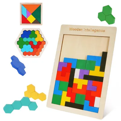 Image de Puzzle en bois pour enfants, jouet Montessori 3-en-1, jouet éducatif, jouet de motricité, blocs de construction en bois