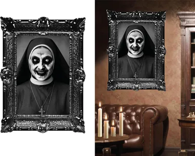 Immagine prodotto di Halloween Nun Mural Vintage Horror Decoration Spooky Ghost Scary Face Scary Decoration Artwork Wall Decal Eerie Art Gothic Style, Colore: Bianco / Nero