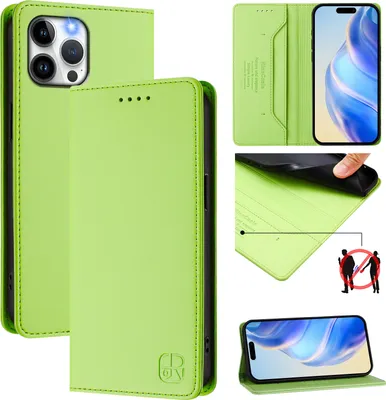Produktbild von Lederhülle für iPhone 12 Pro Max Hülle Flip Brieftasche Kartenfächern Ständer Schutzhülle Grün