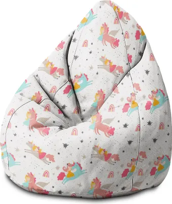 Produktbild von Dreamroots Bean Bag Sitzsack Kinder mit füllung, Bodenkissen Kinder Sitzsack, Sitzsack Kinderzimmer 70x70x105 cm, Unicorn Princess