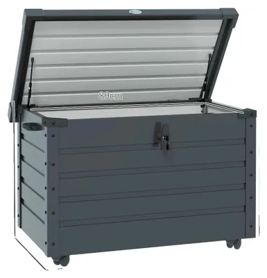 Obrázek produktu pro Venkovní skladovací box, pozinkovaný ocelový rám, 100 (d) x 62 (š) x 65 (v) cm, objem 295 litrů, maximální nosnost 50 kg, uzamykatelné víko