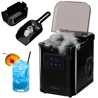 Produktbild von TroniTechnik® Eiswürfelmaschine Eiswürfelbereiter, Ice Maker, 12kg/24h, 1,8 Liter Wassertank, 2 Größen, schwarz