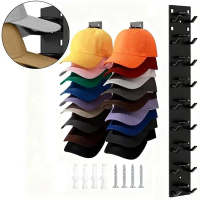 Produktbild von 2er-Set Kappenhalter Wandmontage,Cap Halter Wandhalterung für Caps & HüteSelbstklebender Baseballkappen-Organizer ohne Bohren, Schwarz