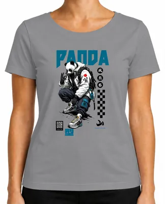 Obrázok produktu pre Pánske tričko s motívom "Panda Techwear", štýl japonskej animácie, streetwear, dizajn z rokov 2000, cyberpunk, manga, sivá farba, veľkosť 3XL