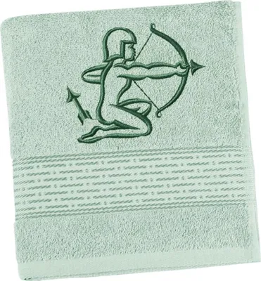 Zdjęcie produktu dla Ręcznik frotte w paski z haftowanym znakiem zodiaku - 50x100 cm - Miętowy