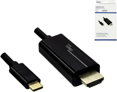 Produktbild von DINIC USB-C auf HDMI Kabel, 4K2K bei 60 Hz, HDCP, HDR, 2 m, Schwarz