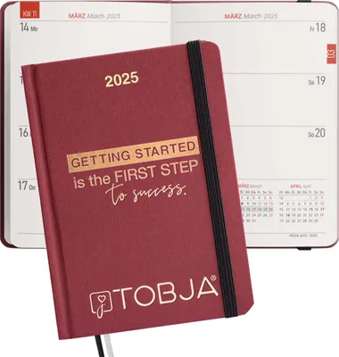 Produktbild von Taschenkalender 2025 A6 rot - 1 Woche 2 Seiten, Robustes Hardcover, Taschenkalender 2025 klein, Ferien & Feiertage, 2 Lesebändchen & Gummibandverschluss, Kalendervorschau 2026, Kalender 2025 a6