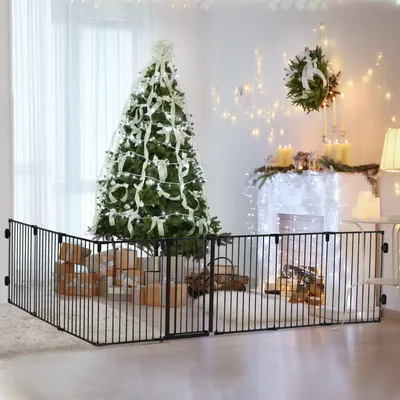 Obrázok produktu pre Ohrádka pre psov – Ohrádka pre šteňatá – Bezpečnostná bariéra – Ohrádka pre zvieratá – Plot pre psov – Skladacia – Nastaviteľná – S dverami