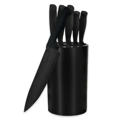 Produktbild von Cheffinger Cf-Jj06: 6-teiliges Küchenmesserset mit Antihaftbeschichtung und Diamantdesign - Schwarz