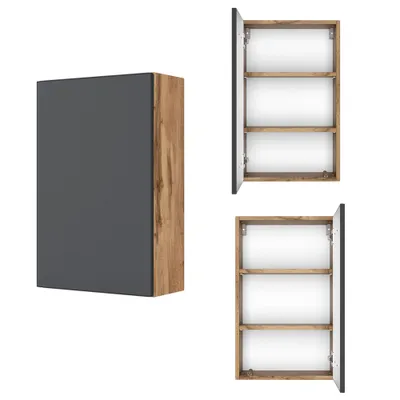 Produktbild von Badezimmer Hängeschrank 40 cm LAURIA-03 in Wotaneiche Nb. mit matt grau, BxHxT: ca. 40x64x20 cm