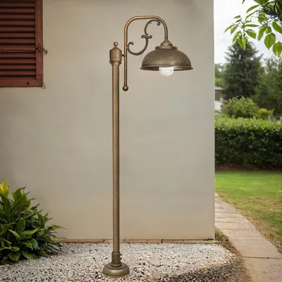 Produktbild von Wegeleuchte Messing massiv Glas E27 IP44 148 cm in Bronze Antik matt Rustikal Außenlampe