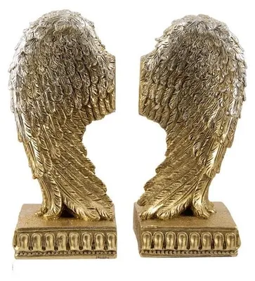 Produktbild von Buchstützen in Form von goldenen Flügeln aus Kunstharz, handbemalt, 8 x 8 x 18 c