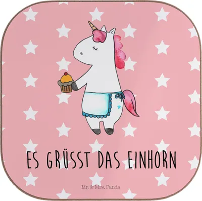 Produktbild von Mr. & Mrs. Panda Tischschoner Einhorn Muffin - Rot Pastell - Geschenk, Geburtstag, gläseruntersetzer, Coaster, Geburtstagsgrüße, Glückwünsche, Untersetzer für Gläser