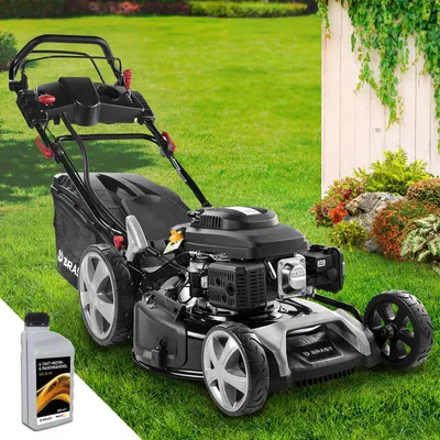 Produktbild von BRAST Benzin Rasenmäher mit Antrieb   5,2kW (7PS)   Elektrostart   55cm Schnittbreite      30-80mm Schnitthöhe   60L Fangkorb   4 Takt OHV Motor   Stahlgehäuse   ESTART Speed
