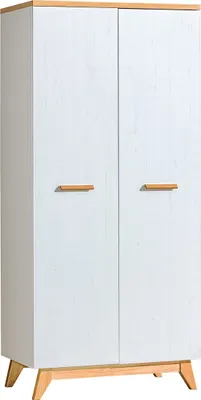 Produktbild von Furniture24 Kleiderschrank Sven Sv1 Schrank 2 Türiger Drehtürenschrank Kiefer Weiß Skandinavisch Möbel Wohnzimmerschrank mit Kleiderstange und Einlegeboden