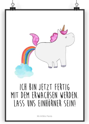Produktbild von Mr. & Mrs. Panda Bild Einhorn Pupsen DIN A5 - Weiß - Geschenk, Deko, Regenbogen, Wandbild, Spaß, Pups, Plakat, wanddeko, drucke, Freundin, Unicorn, Lustig