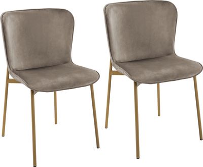 SVITA MARY 2er Set Esszimmerstuhl Polsterstuhl ohne Armlehnen Küchenstuhl Wohnzimmerstuhl Taupe/Gold