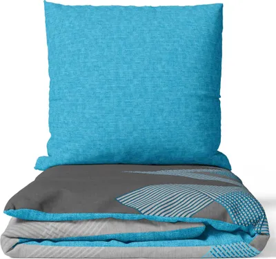 Produktbild von Baumwolle Renforce Bettwäsche Set 135x200 cm Grau Anthrazit Petrol Geometrisches Design mit Reißverschluss