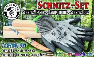 Produktbild von Kids at work Kids at Work Schnitz-Set Messer/Handschuh/Holz