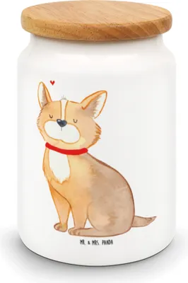 Produktbild von Mr. & Mrs. Panda Kaffeedose Hund Glück - Weiß - Geschenk, Frischhaltedose, aufbewahrungsbehälter, Spruch, Dose, Vorratsbehälter, Herz, Corgie, Liebe, Sprüche, Keksdose