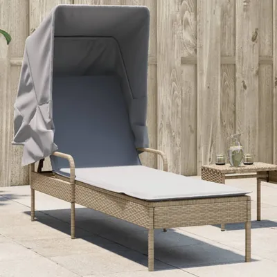 Produktbild von "im Angebot" Sonnenliege - für den Garten - 1 Person - mit Dach Beige Poly Rattan - Gartenliegen CC16934