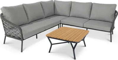 Produktbild von Loungeset Mali 5 -Sitzer bestehend aus: 3 Einzelmodule, Tisch 80 x 80 x 39 cm Aluminium anthrazit Polsterauflagen wetterfest