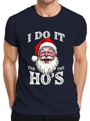Zdjęcie produktu dla I DO IT FOR THE HO'S Father Christmas Humour Śmieszna świąteczna koszulka męska, granatowy, S