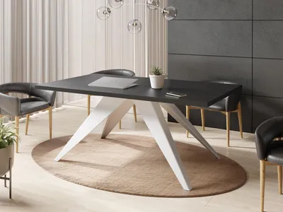 Produktbild von Esstisch Venus im Modern Still, Rechteckig Tisch - Ausziehbar von 140 cm bis 240 cm, Pulverbeschichtete Weiße Metallbeine - 140 x 80 cm - Schwarz
