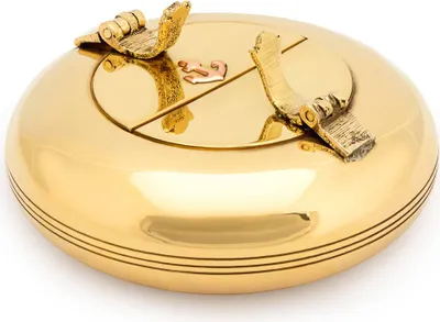 Produktbild von 8,5cm Doppelklappascher rund Messing massiv gold Anker Aschenbecher maritim