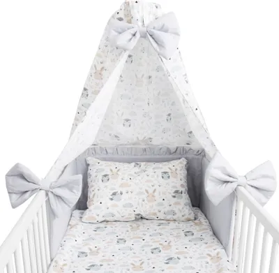 Produktbild von Amilian Babybettwäsche Set 7-teilig – Bettwäsche 100x135 cm, Kissen 40x60, Himmel, Nestchen – für Babybett/Gitterbett – Komplettset für Neugeborene