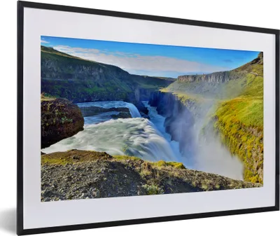 Produktbild von MuchoWow® MuchoWow® Gerahmtes Poster Farbenfrohe Umgebung am Gullfoss-Wasserfall in Island 60x40 cm - Poster mit zchwarzem Bilderrahmen - Schlafzimmer - Plakat in Rahmen - Drucken