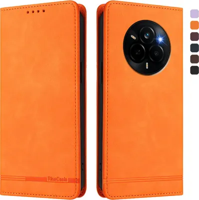 Obrázek produktu pro Pouzdro pro Realme Narzo 80 Pro, retroPolyuretankožené flip pouzdro s stojánkem a přihrádkami na karty Pomerančový