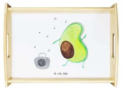 Produktbild von Mr. & Mrs. Panda tablett aus holz Avocado Tanzen - Weiß - Geschenk, Singen, serviertablett, für bett, Party, Servier, sofatablett, Musik, betttablett, Fröhlich