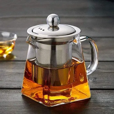 Obrázek produktu pro Unyqoos® Elegantní skleněná konvice na čaj, 750 ml, průhledná, odolná vůči teplu, s odnímatelným sítkem z nerezové oceli a víkem – vhodná pro sypaný čaj a kávu