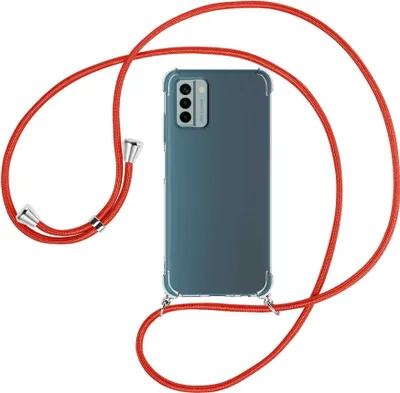 Produktbild von Handykette Backcover-Schutzhülle mit Band (Metall silberfarben) für Nokia G22 (6.5'') - rot