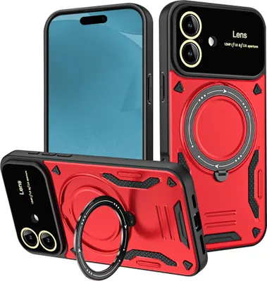 Produktbild von Rüstung Handyhülle für iPhone 17 Dual-Layer Magnetisches Ringhalter Ständer Magsafe Hülle Rot