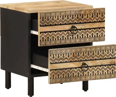 Image de vidaXL Table de nuit noire 40x33,5x46 cm Bois de manguier brut