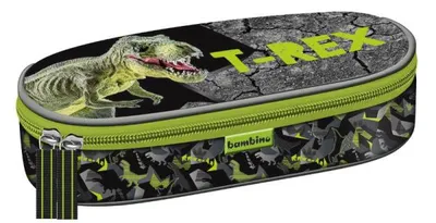 Image de Trousse à crayons ovale élégante avec rabat en forme de T-Rex - parfaite pour les petits dinosaures  Rangez vos ustensiles dans un style pratique et à la mode