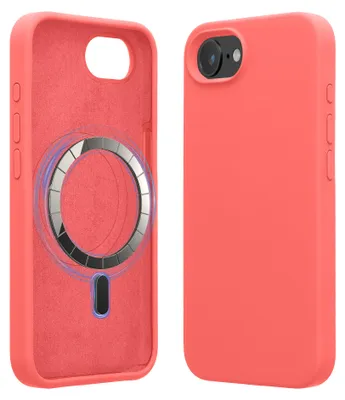 Produktbild von kwmobile Hülle kompatibel mit Apple iPhone 17e / iPhone 16e Hülle - magnetisches Silikon Case kompatibel mit MagSafe - Cover gummiert Neon Koralle