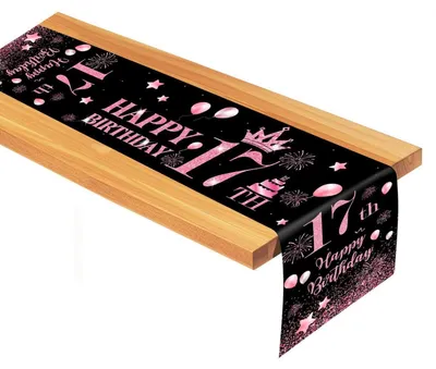 Produktbild von Tischläufer Geburtstag 17 Mädchen Schwarz Rosa 180x35cm Polyester