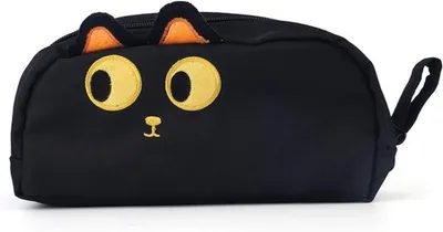 Große schwarze Katzenfedermäppchen mit flexiblem Reißverschluss - 3D Katzenorganizer für Zuhause, Büro und Schulbedarf