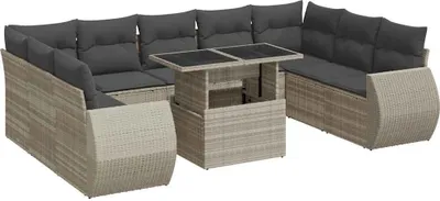 Immagine prodotto di vidaXL Set di divani da giardino da 10 pezzi con cuscini in polirattan grigio chiaro