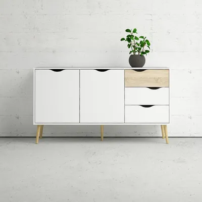 Productafbeelding van Dressoir Oslo Wit/Naturel 2-deurs + 3-lades - Giga Living