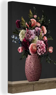 Produktbild von MuchoWow® - Leinwandbilder - Farben - Blumen - Vase, Wandbild, Wanddeko Bilder Wohnzimmer, 40x60 cm