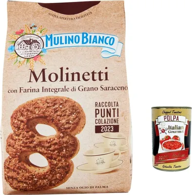 Produktbild von 12x Mulino Bianco Molinetti Biscuits Shortbread Buchweizenkekse, Frühstück voller Geschmack 350 g + Italian giourmet polpa 400g