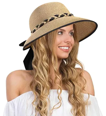 Produktbild von BelleVive Strandsonnenhut aus Stroh für Damen, UPF 50+, UV-Schutz, breiter Rand, Sommerhut aus Stroh, faltbar, platzsparend verpackbar, aufrollbare Krempe, Hut mit breiter Krempe