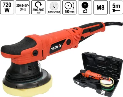 Produktbild von Exzenter Poliermaschine Polierhub 150 mm 720W inkl. 3 Polierscheiben + Box Lackpflege Autopolitur Autopflege