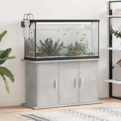 Produktbild von vidaXL Aquariumständer, Holzwerkstoff, Betongrau, 101x41x58 cm, 6 Fächer mit Türen, inkl. Wandhalterung, feuchtigkeitsbeständig