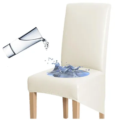 Produktbild von Elastischer Stuhlbezug aus Kunstleder, Größe XXL, Rückenlehne 60–75 cm, Creme – Schonbezug